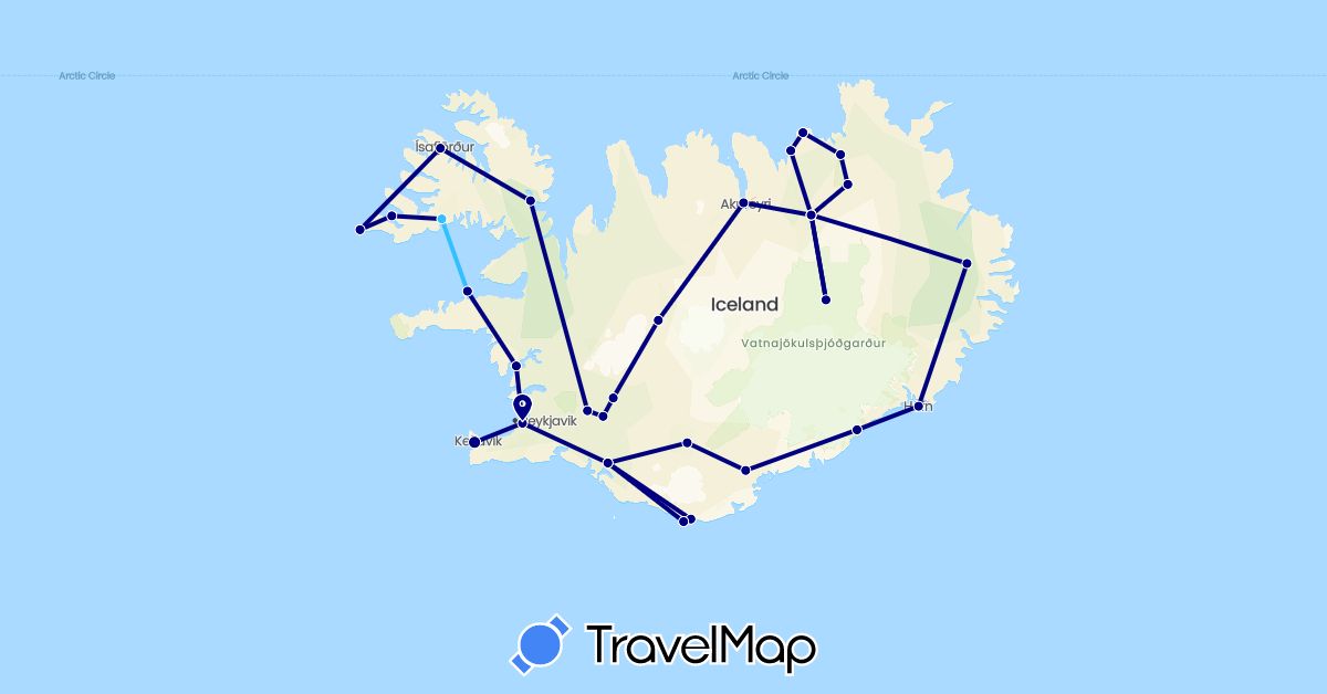 TravelMap itinerary: driving, boat in Iceland (Europe)