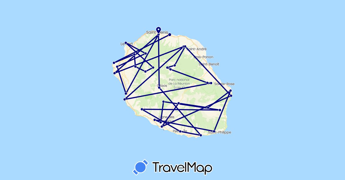 TravelMap itinerary: driving in France, Réunion (Africa, Europe)